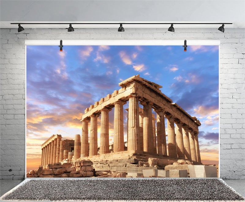 LFEEY 10x8ft Sunset Greece Parthenon Photo Backdrop Historical Building Famous Palace Ancient Athens Acropolis Temple Column Photography Background Photo Studio Props - Image 4